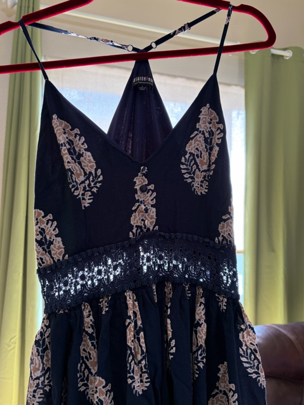 Navy Floral Maxi Crochet Waistband L Long Length Summer Dress Adjustable Straps - Picture 9 of 14